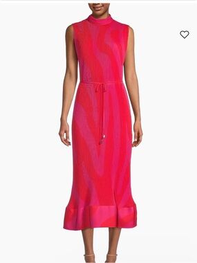 Milly Pink and Fuchsia Sleeveless Tie-Waist Midi Dress